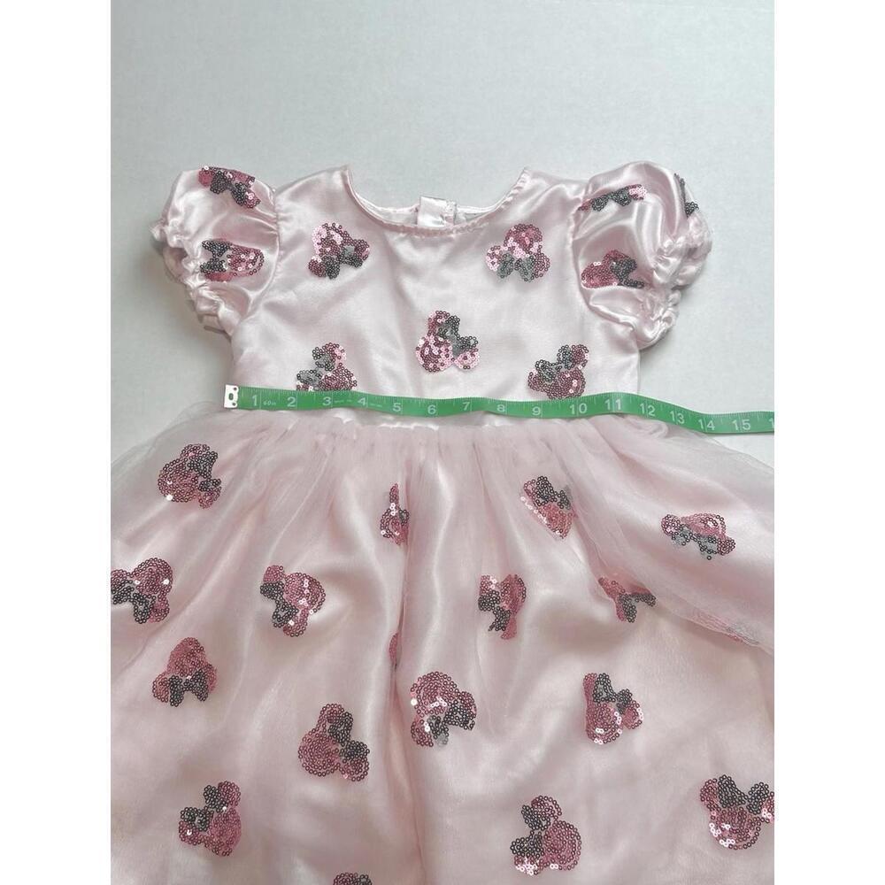 Disney Minnie Mouse Girls Dress Fit & Flare Puff Sleeve Tulle Sequin Pink 5/6 - Picture 13 of 15
